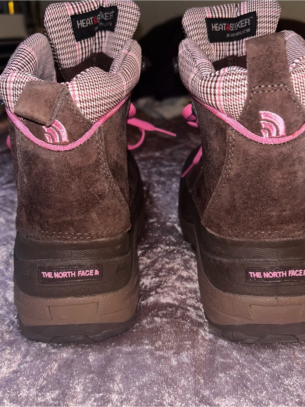 The North Face Brown Winter Boots with Pink Laces girls size 7 - Picture 7 of 16
